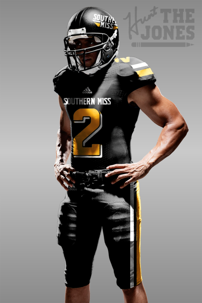 Southern Miss Realistic All Black (Gold Numbers)