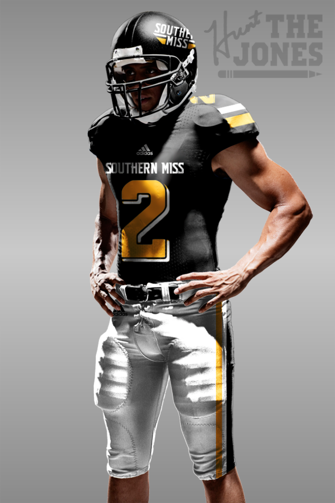Southern Miss Realistic Black on White (Gold Numbers)